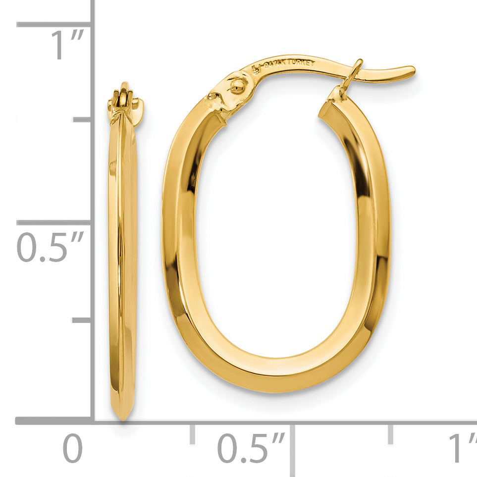 14K Gold Polished Oval Hoop Earrings with Hinged Closure Elegant, Lightweight Design
