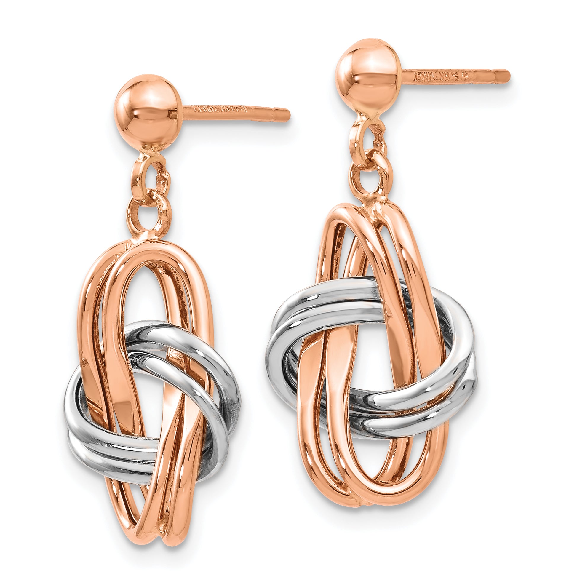 14K Two-Tone Rose and White Gold Dangle Earrings with Polished Finish Secondary image
