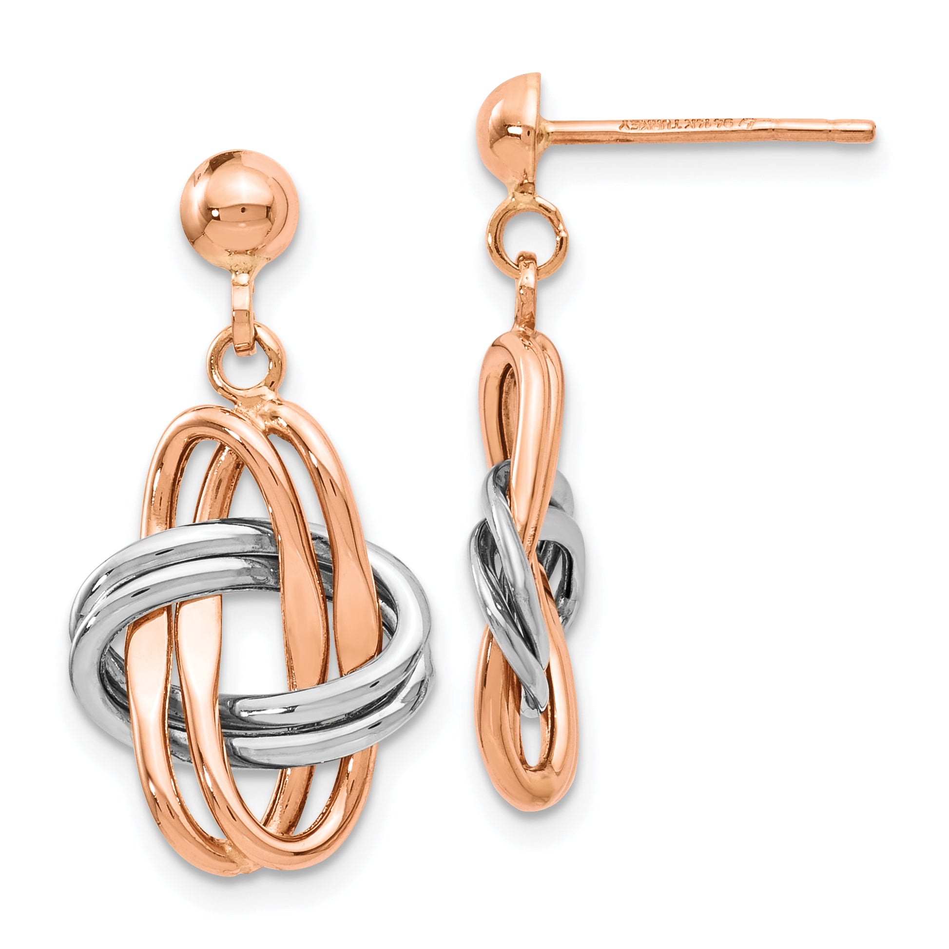 14K Two-tone Rose and White Polished Post Dangle Earrings Main image