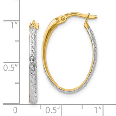 14K w/White Rhodium D/C Oval Hoop Earrings