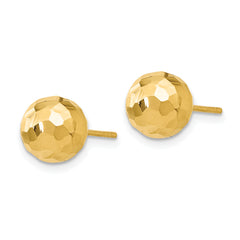 14K Gold Polished Faceted Ball Earrings with Post Back Closure for Women