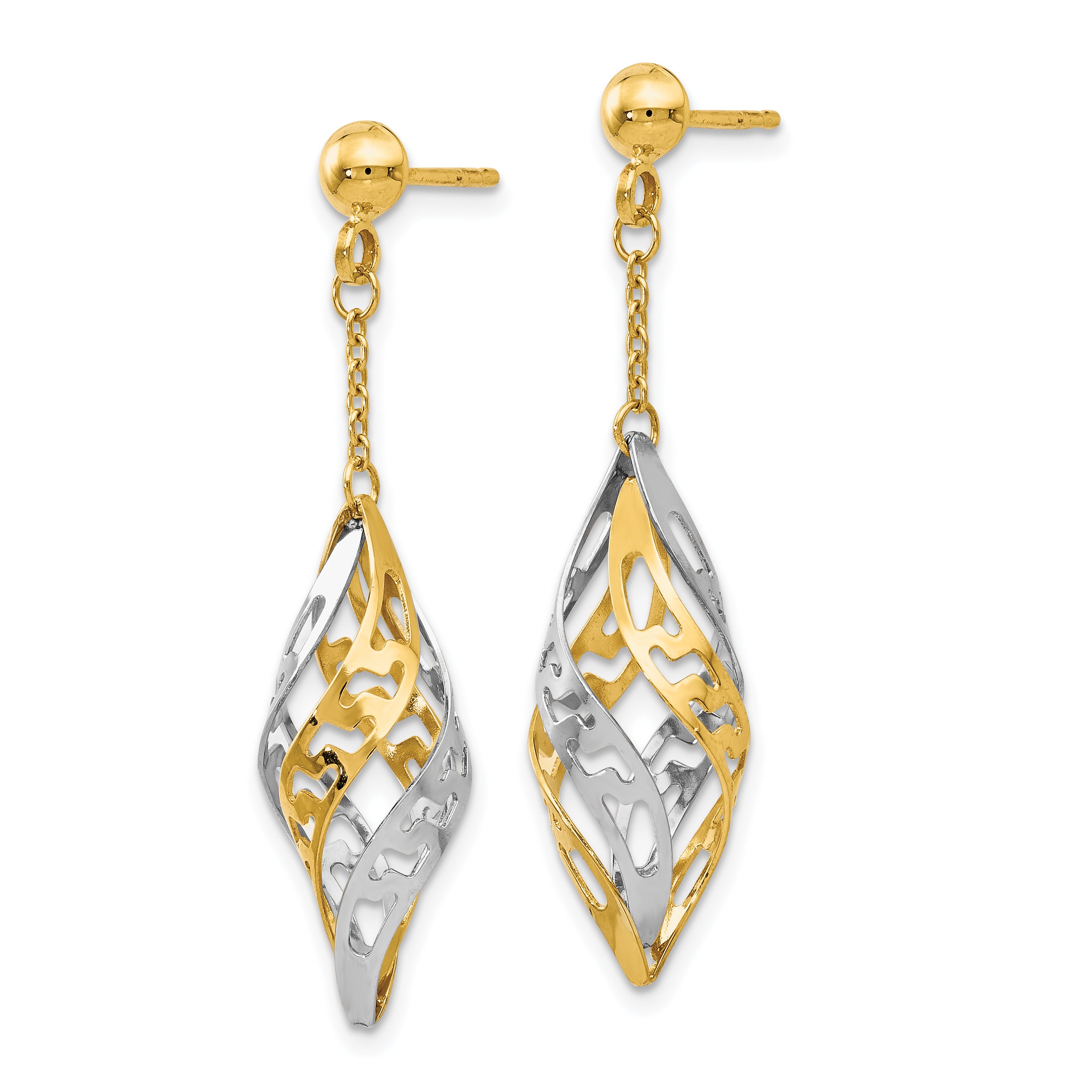 14K Two-Tone Gold Dangle Earrings with Polished Finish Elegant Design
