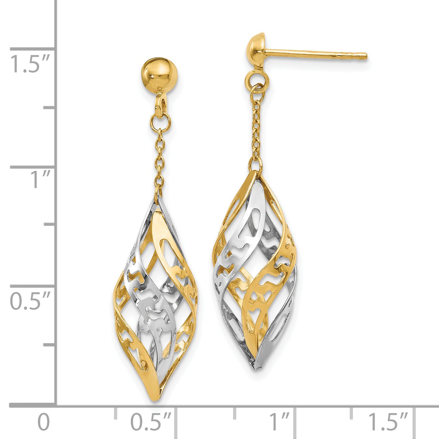 14K Two-Tone Gold Dangle Earrings with Polished Finish Elegant Design
