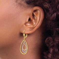 14K Tri-Color Gold Leverback Drop Earrings with Polished Textured Finish