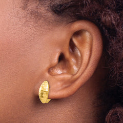 14K Gold Polished and Hammered Button Earrings with Hinged Post