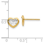 14K Gold and White Rhodium Heart Earrings with Polished Diamond-Cut Finish