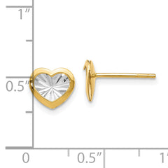 14K Gold and White Rhodium Heart Earrings with Polished Diamond-Cut Finish