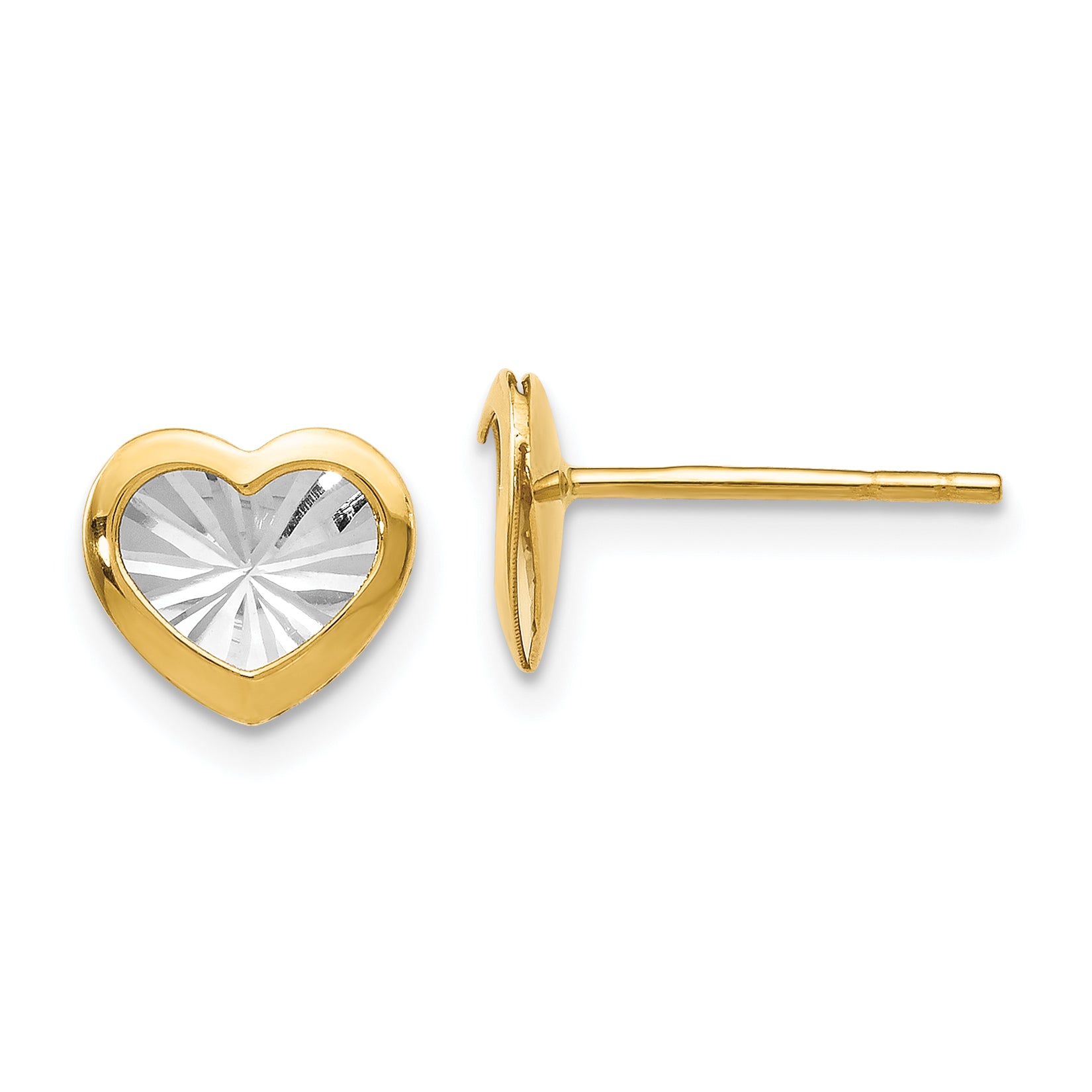 14K w/White Rhodium Polished and D/C Heart Post Earrings Main image