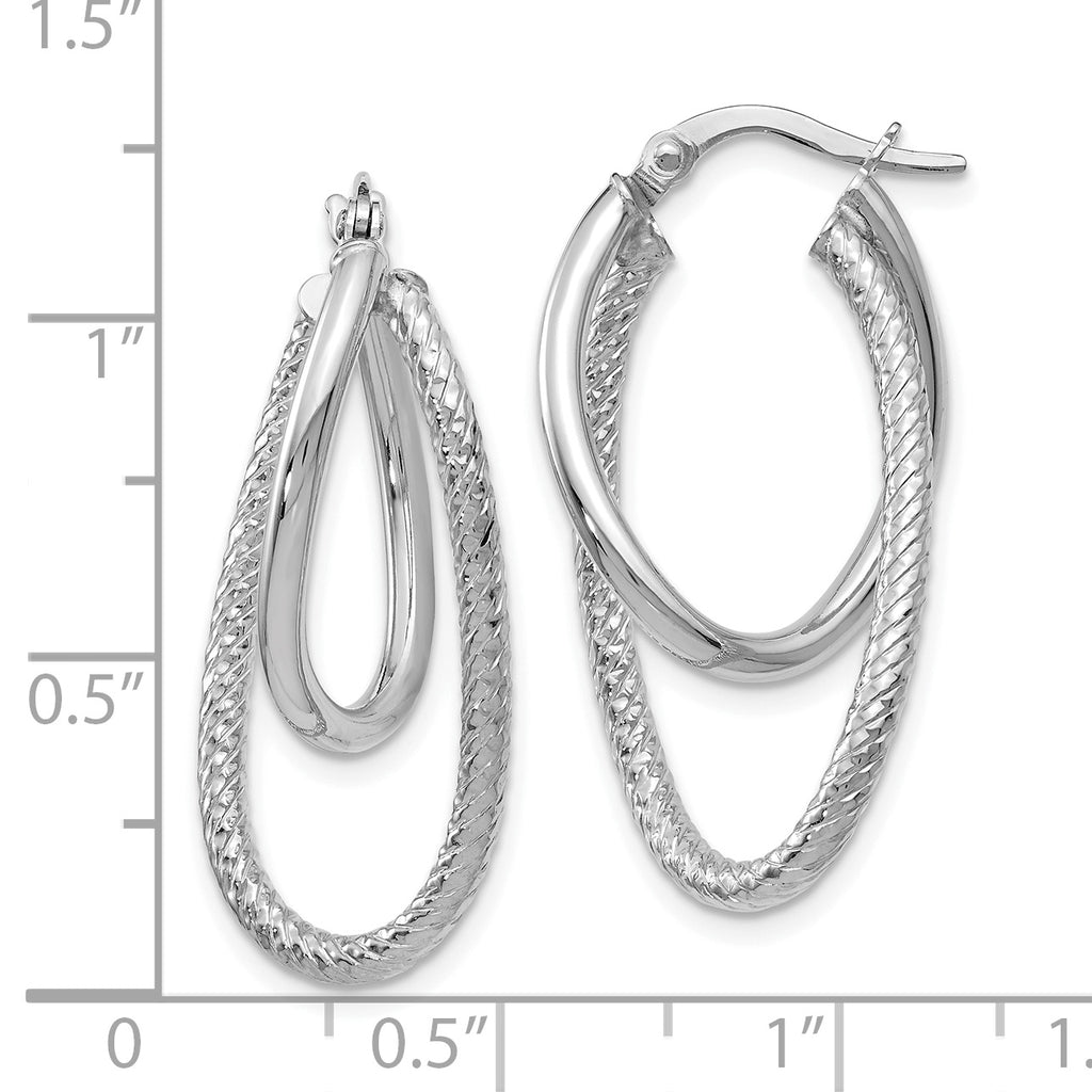 14K White Gold Textured Hinged Hoop Earrings with Polished Finish