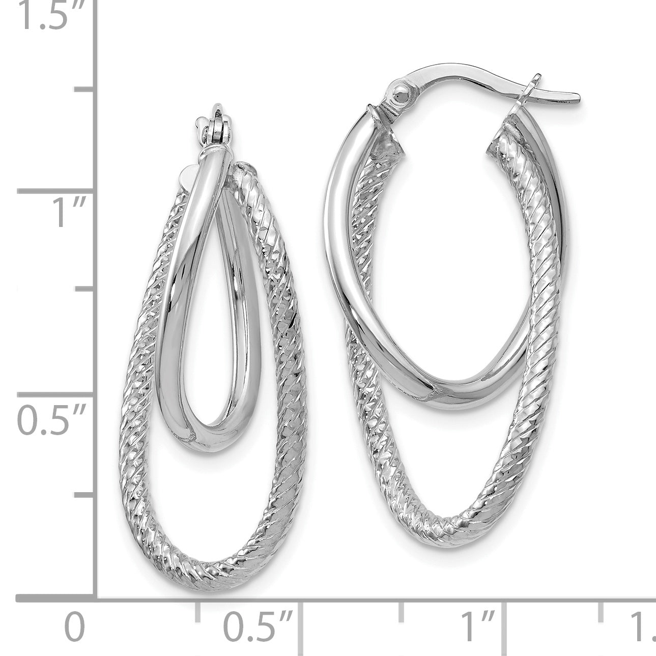 14K White Gold Textured Hinged Hoop Earrings with Polished Finish