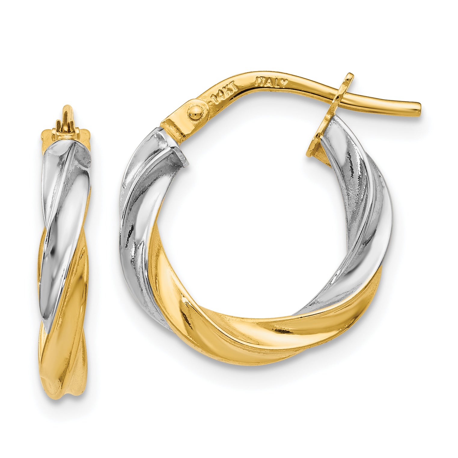 14K w/White Rhodium Plating Polished Hoop Earrings Main image