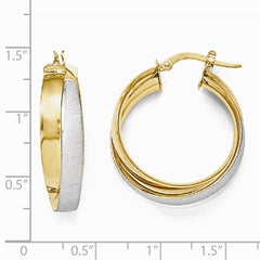 Leslie's 14K w/ Rhodium Plated Polished & Textured Hoop Earrings
