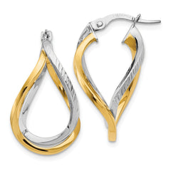 Leslie's 14k White with Yellow Rhodium Polished & D/C Twisted Hoop Earrings