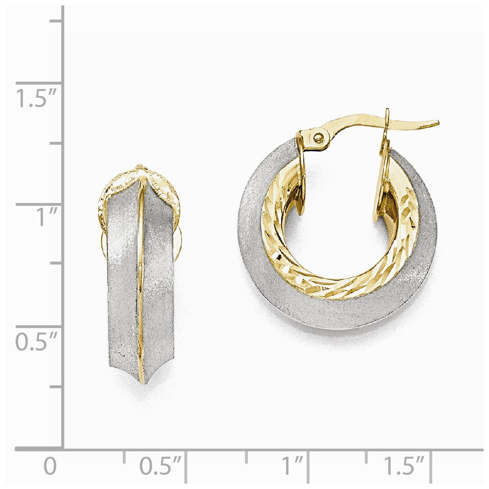 Leslie's 14k w/Rhodium Polished Textured Hoop Earrings