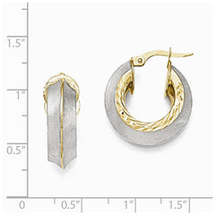 Leslie's 14k w/Rhodium Polished Textured Hoop Earrings