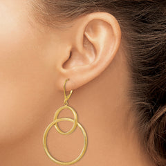 14K Gold Scratch Finish Leverback Dangle Earrings with Polished & Brushed Design