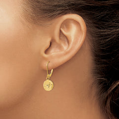 14K Gold Polished Diamond-Cut Leverback Drop Earrings Elegant, Hollow Design
