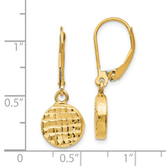 14K Gold Polished Diamond-Cut Leverback Drop Earrings Elegant, Hollow Design