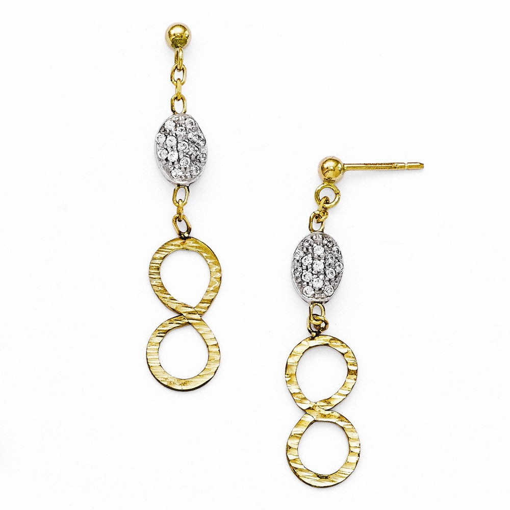 Leslie's 14k Two-tone Diamond-cut CZ Pav‚ Post Dangle Earrings