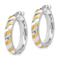 Leslie's 14k White Gold with Yellow Polished Textured  Hoops
