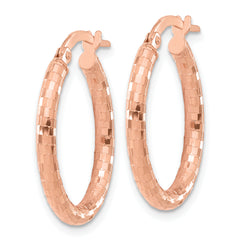 14K Rose Gold Textured Oval Hoop Earrings with Polished Finish and Lifetime Guarantee