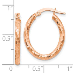 14K Rose Gold Textured Oval Hoop Earrings with Polished Finish and Lifetime Guarantee