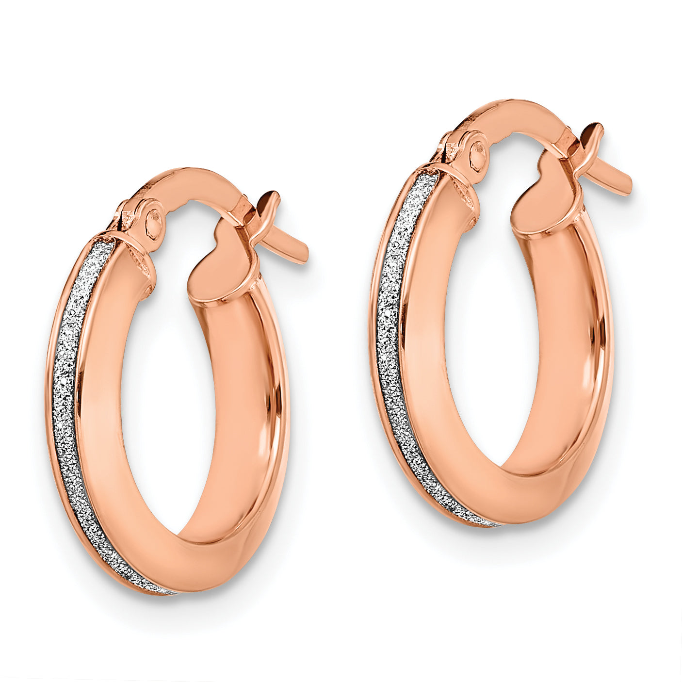 14K Rose Gold Polished Glimmer Hoop Earrings with Textured Finish