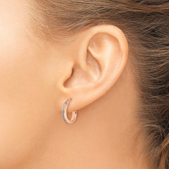 14K Rose Gold Polished Glimmer Hoop Earrings with Textured Finish