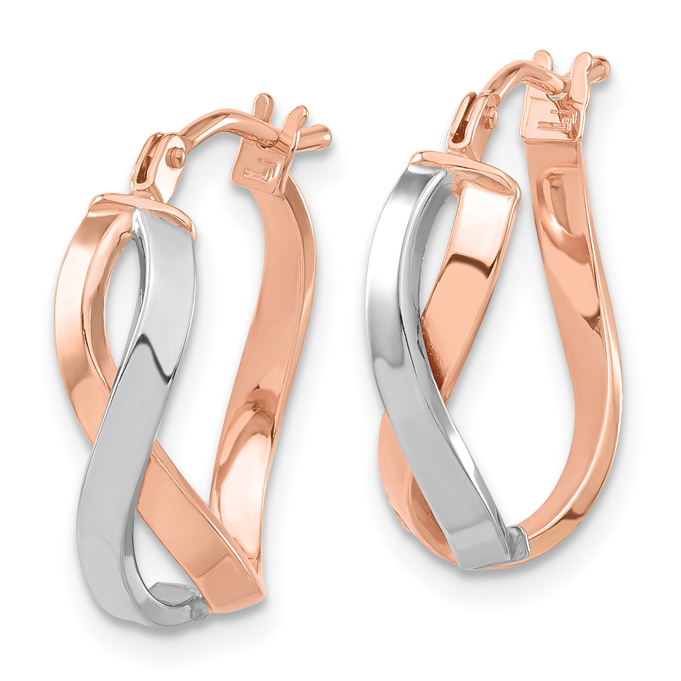 14K Rose Gold Two-Tone Polished Hinged Hoop Earrings for Women Secondary image