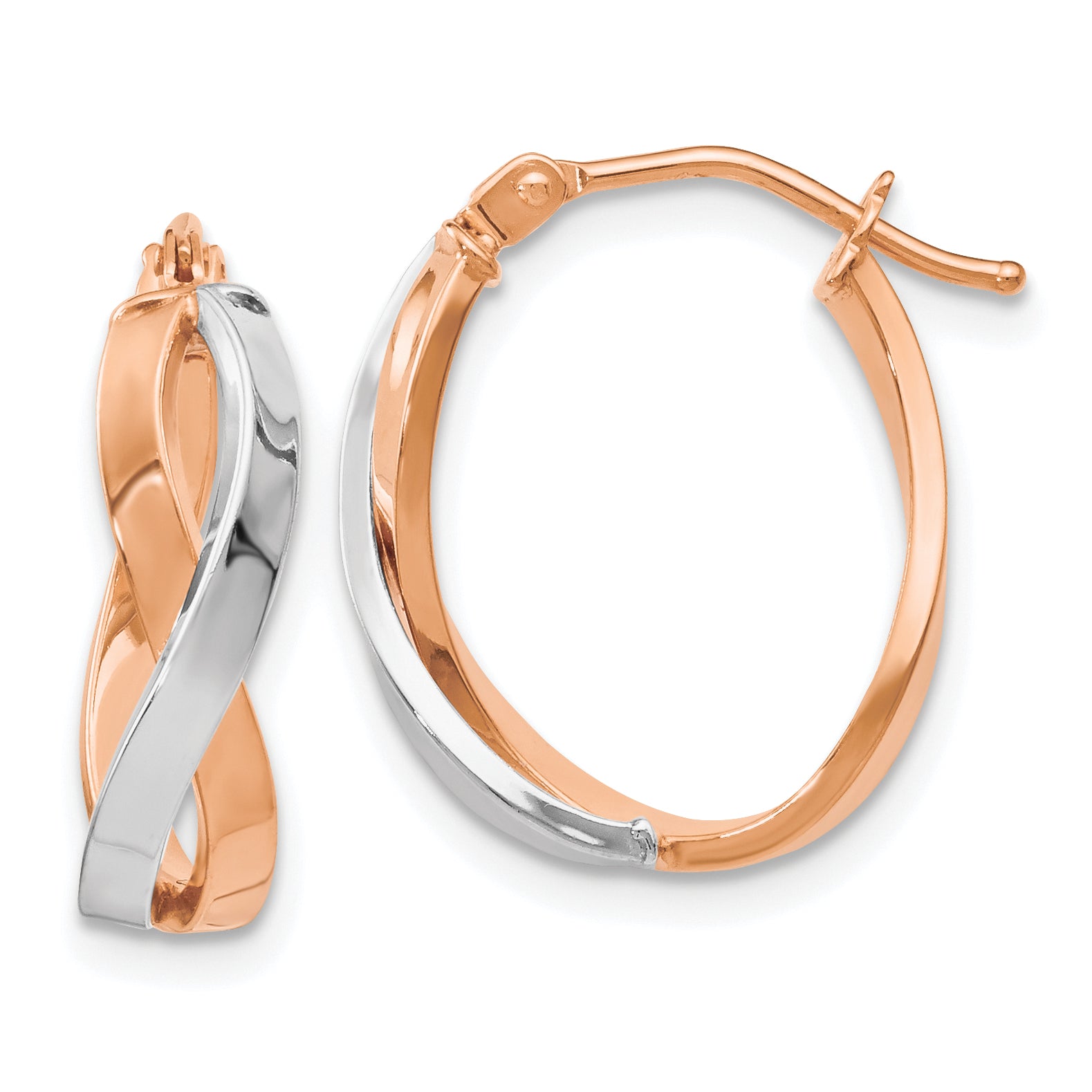 14K Rose Gold Two-tone Polished Hinged Hoop Earrings Main image