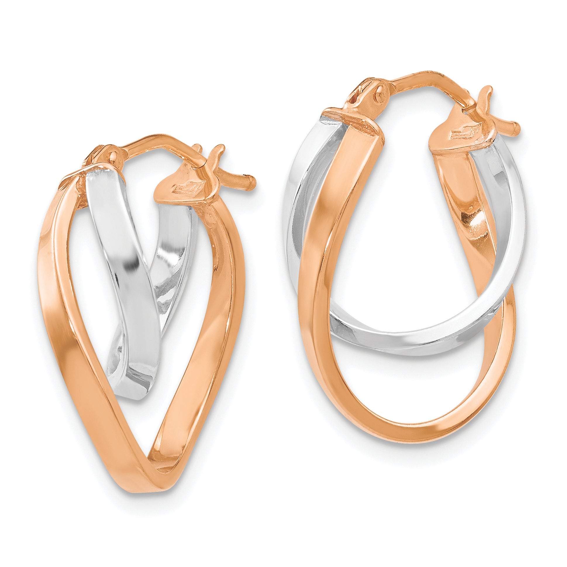14K Rose and White Gold Two-Tone Polished Hinged Hoop Earrings for Women