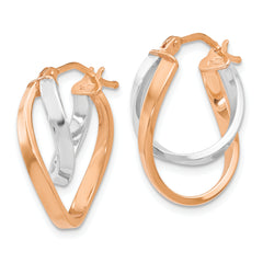 14K Rose and White Gold Two-Tone Polished Hinged Hoop Earrings for Women