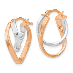 14K Rose and White Gold Polished Hinged Hoop Earrings
