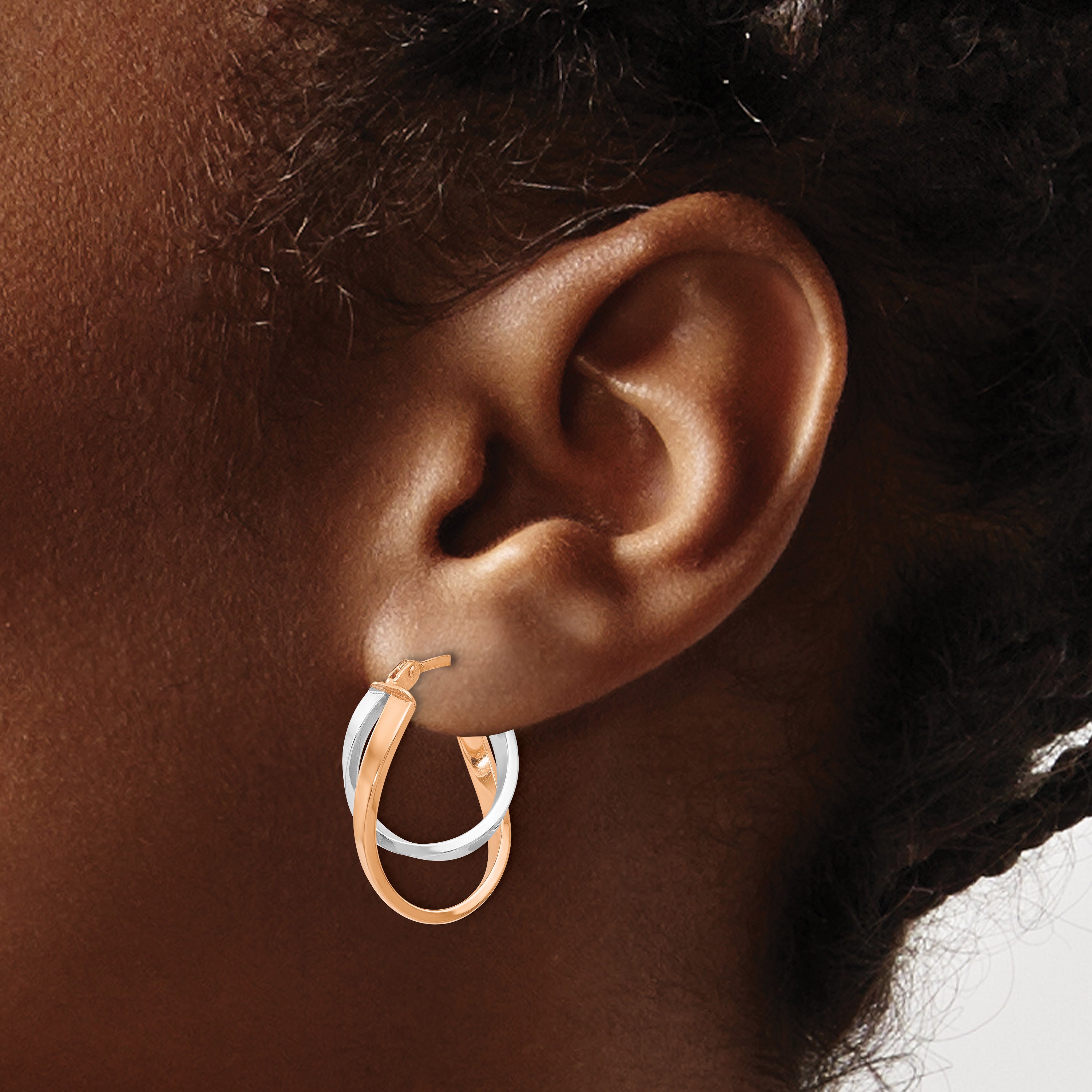 14K Rose and White Gold Two-Tone Polished Hinged Hoop Earrings for Women
