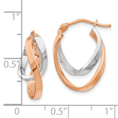 14K Rose and White Gold Two-Tone Polished Hinged Hoop Earrings for Women