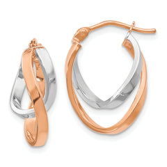 14K Rose and White Gold Polished Hinged Hoop Earrings