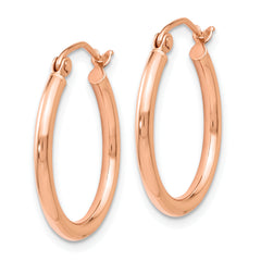 14K Rose Gold Polished Hoop Earrings 2x20mm Elegant Hollow Design
