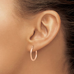 14K Rose Gold Polished Hoop Earrings 2x20mm Elegant Hollow Design