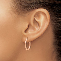 14K Rose Gold 2x20mm Polished Hoop Earrings