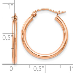 14K Rose Gold Polished Hoop Earrings 2x20mm Elegant Hollow Design