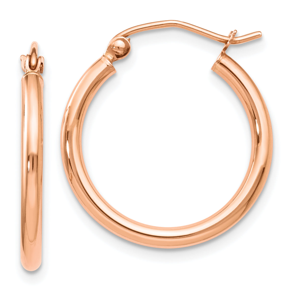 14K Rose Gold 2x20mm Polished Hoop Earrings