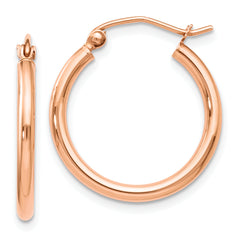 14K Rose Gold 2x20mm Polished Hoop Earrings