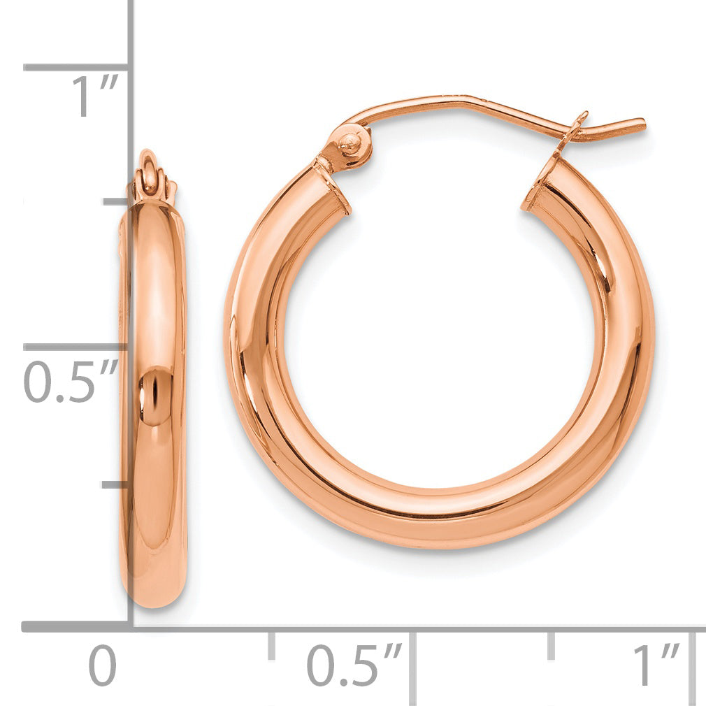 14K Rose Gold 3mm Polished Hoop Earrings