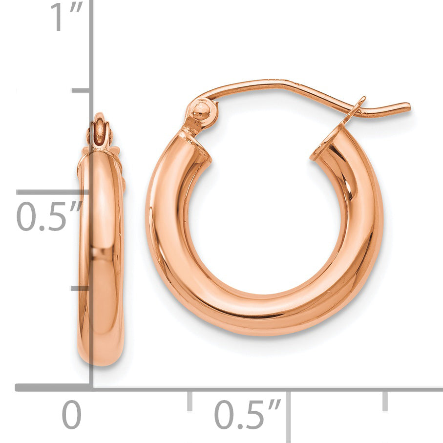 14K Rose Gold Polished 3mm Hoop Earrings with Lifetime Guarantee