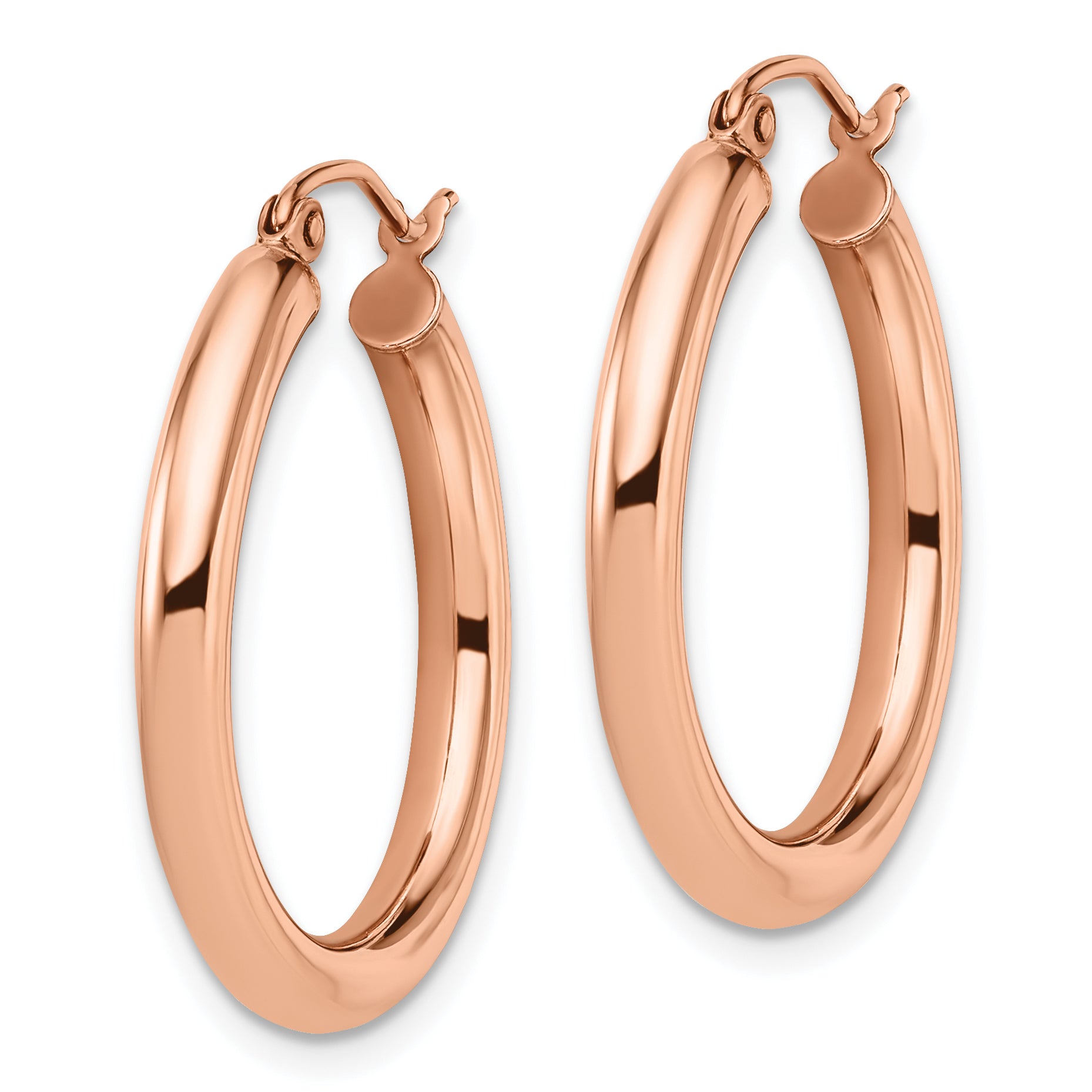 14K Rose Gold Hoop Earrings with Polished Finish Elegant 3mm Design
