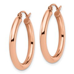 14K Rose Gold Hoop Earrings with Polished Finish Elegant 3mm Design