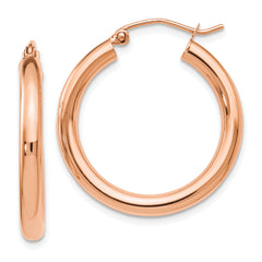 14K Rose Gold 3mm Polished Hoop Earrings