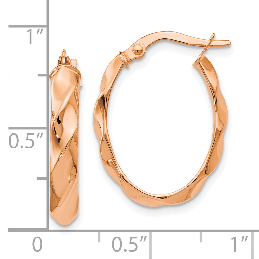 14K Rose Gold Polished and Twisted Oval Hoop Earrings