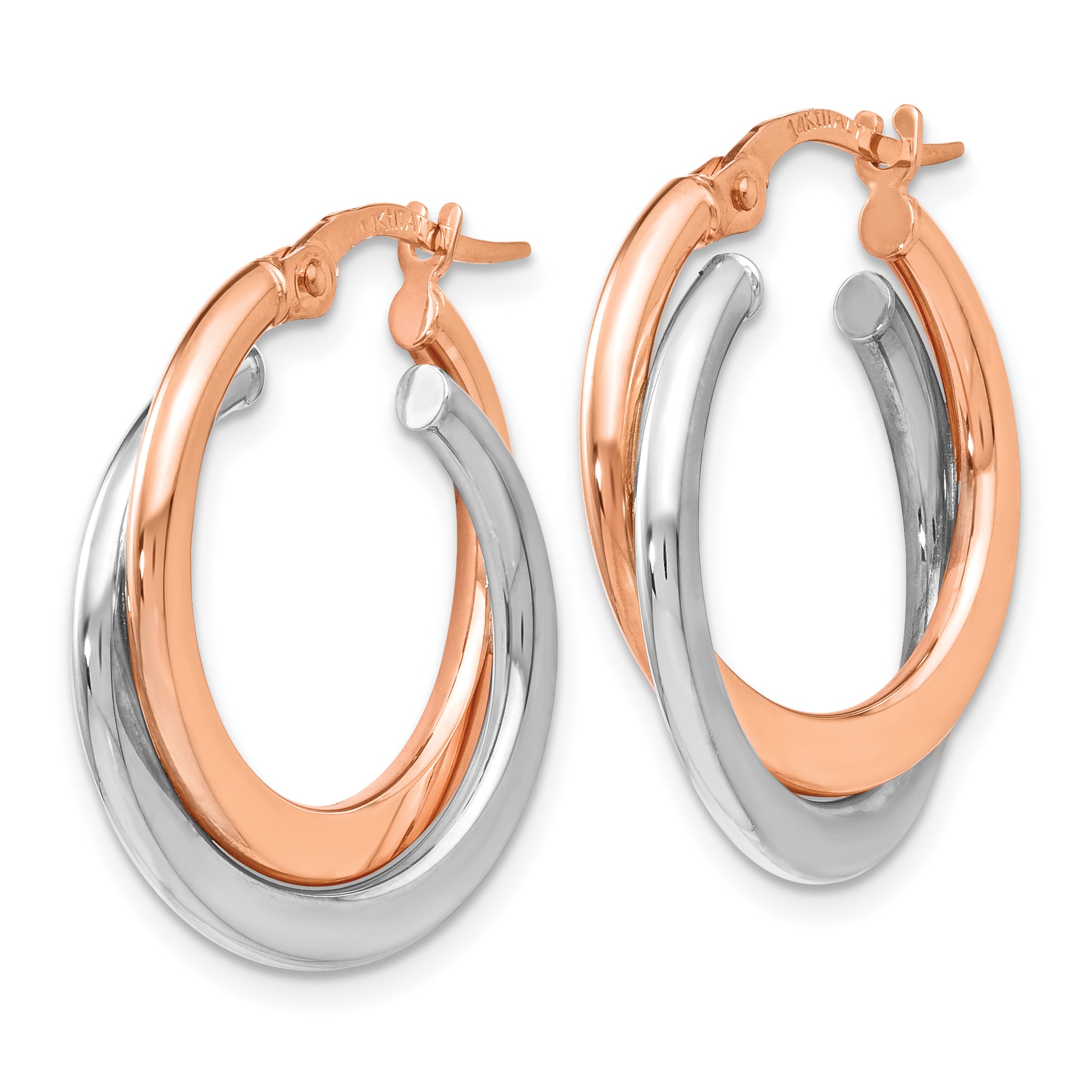 14K Two-Tone Gold Polished Double Hoop Earrings with Hinged Closure