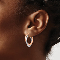14K Two-Tone Gold Polished Double Hoop Earrings with Hinged Closure